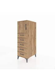 Kronos Dolap Tek Raflı 5 Çekmeceli Tek Kapaklı 44x59x134 Çam-Çam