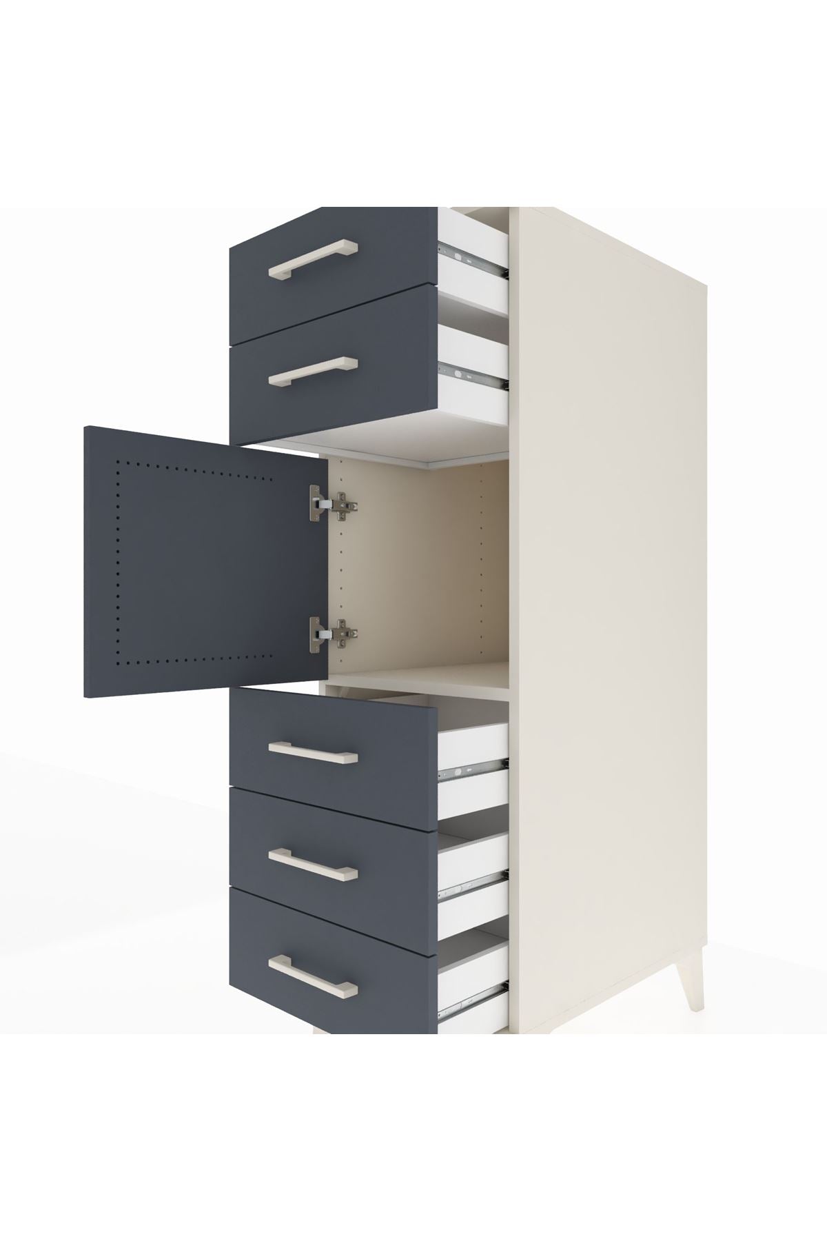 Kronos Dolap Tek Raflı 5 Çekmeceli Tek Kapaklı 44x59x134 Aytaşı-Antrasit