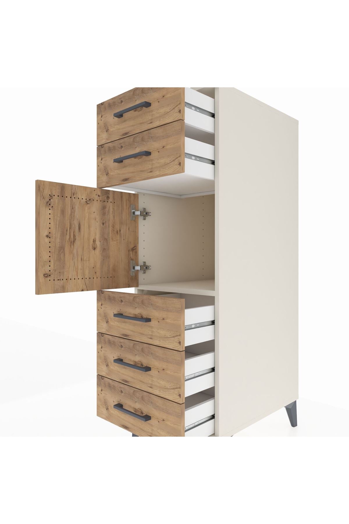 Kronos Dolap Tek Raflı 5 Çekmeceli Tek Kapaklı 44x59x134 Aytaşı-Çam