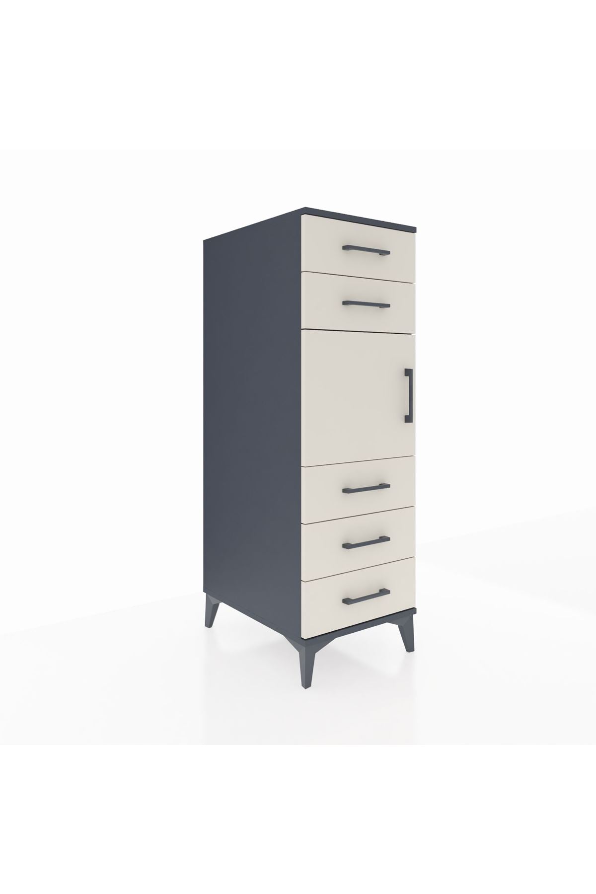 Kronos Dolap Tek Raflı 5 Çekmeceli Tek Kapaklı 44x59x134 Antrasit-Aytaşı