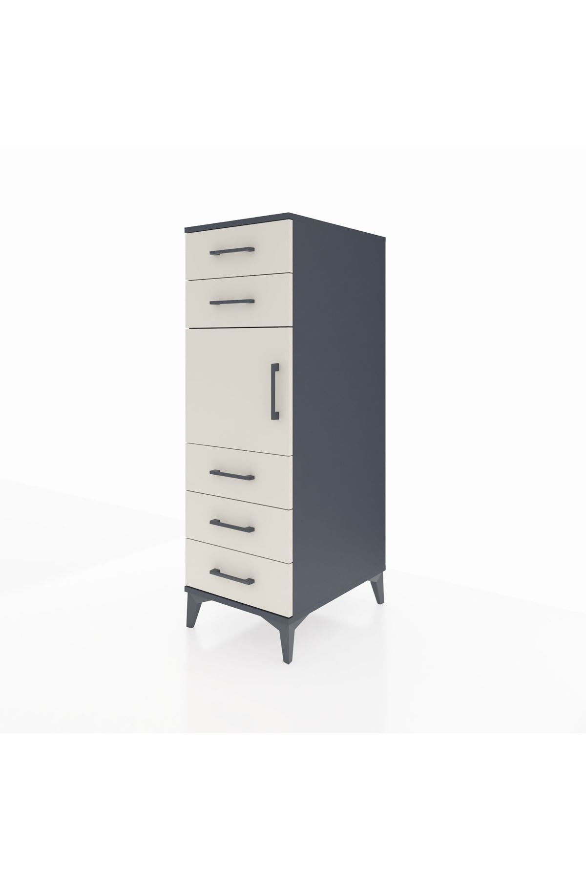 Kronos Dolap Tek Raflı 5 Çekmeceli Tek Kapaklı 44x59x134 Antrasit-Aytaşı