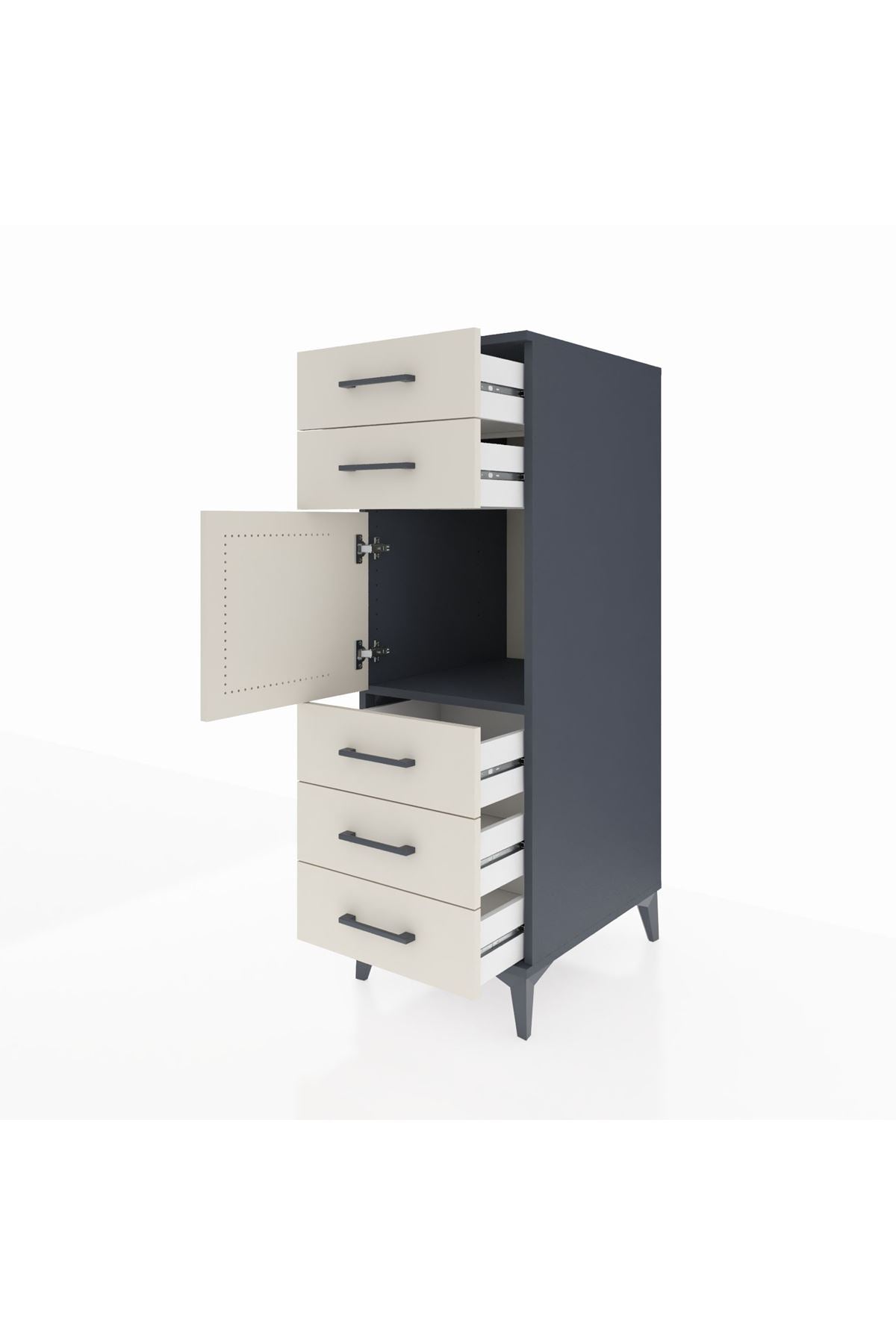 Kronos Dolap Tek Raflı 5 Çekmeceli Tek Kapaklı 44x59x134 Antrasit-Aytaşı