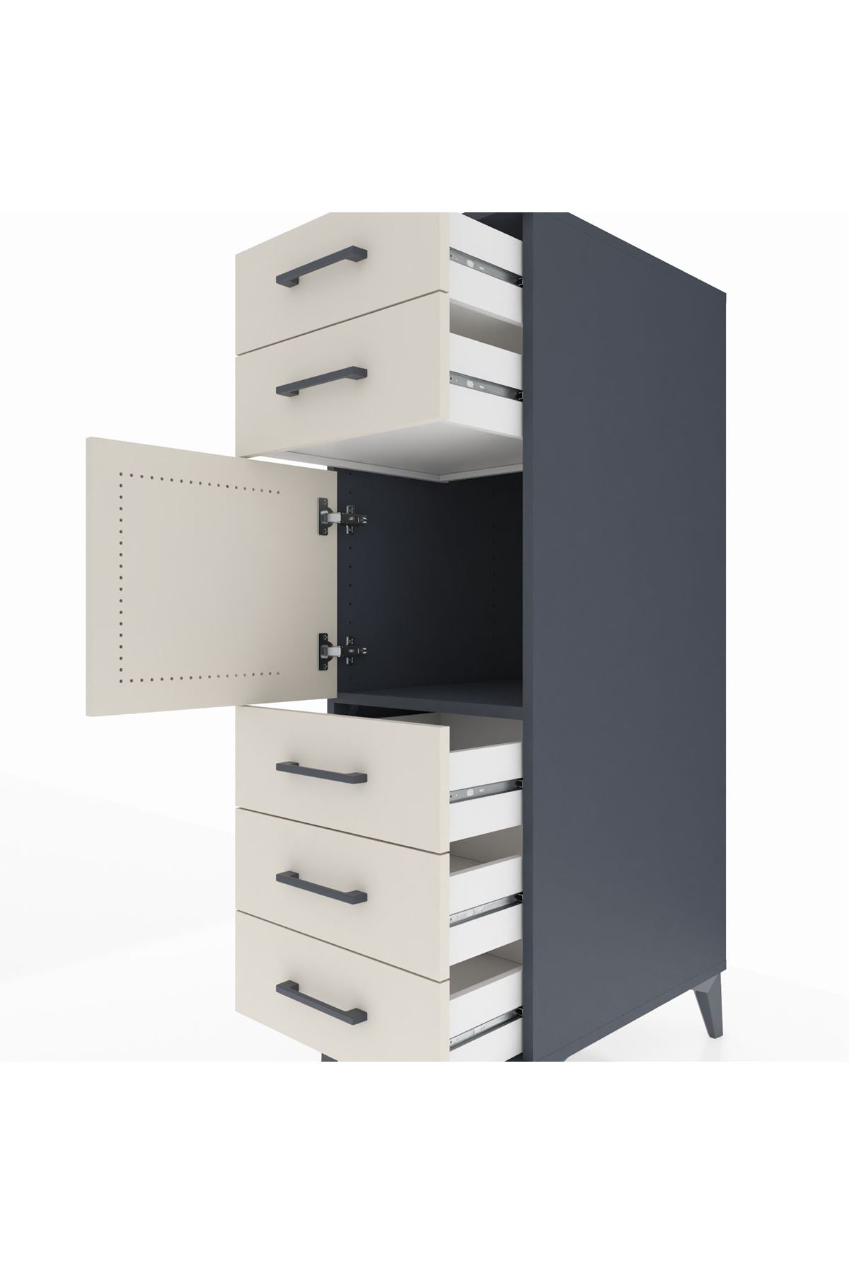 Kronos Dolap Tek Raflı 5 Çekmeceli Tek Kapaklı 44x59x134 Antrasit-Aytaşı