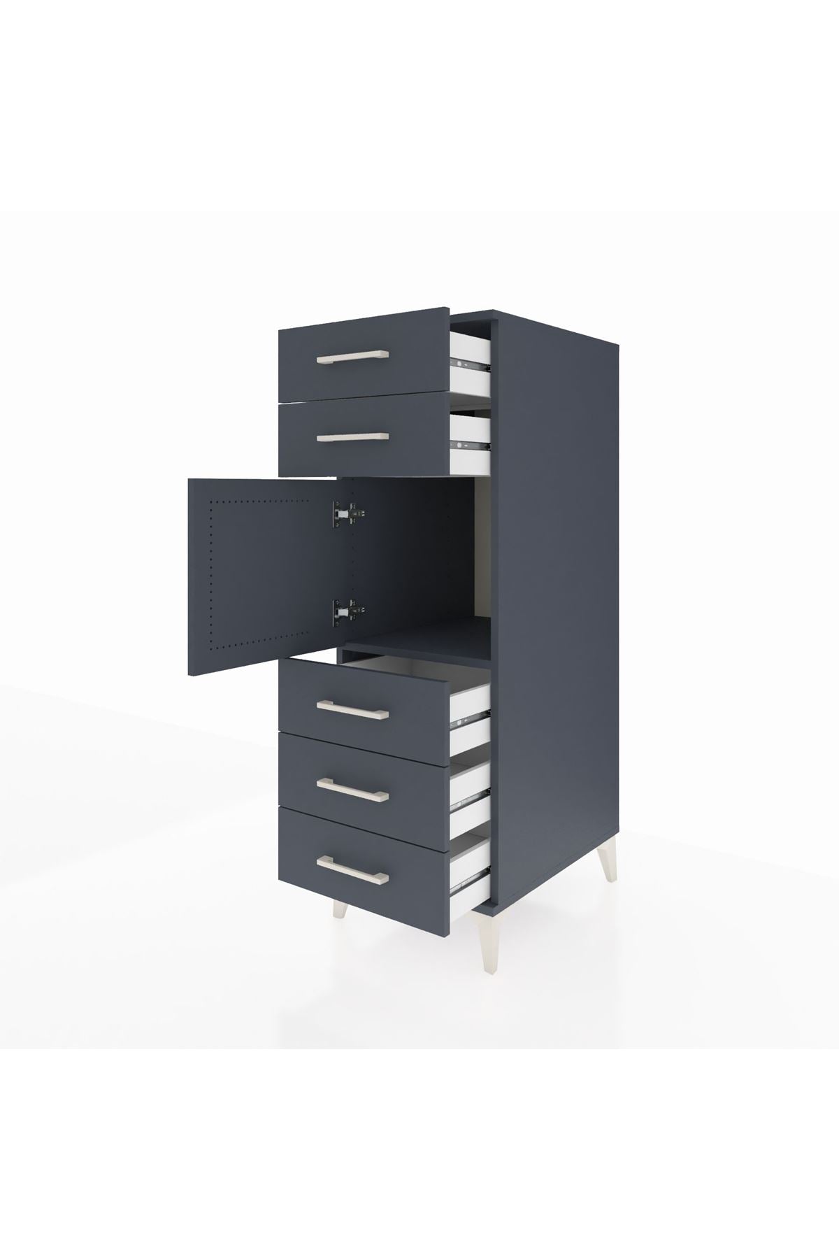 Kronos Dolap Tek Raflı 5 Çekmeceli Tek Kapaklı 44x59x134 Antrasit-Antrasit