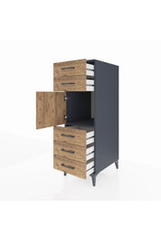 Kronos Dolap Tek Raflı 5 Çekmeceli Tek Kapaklı 44x59x134 Antrasit-Çam