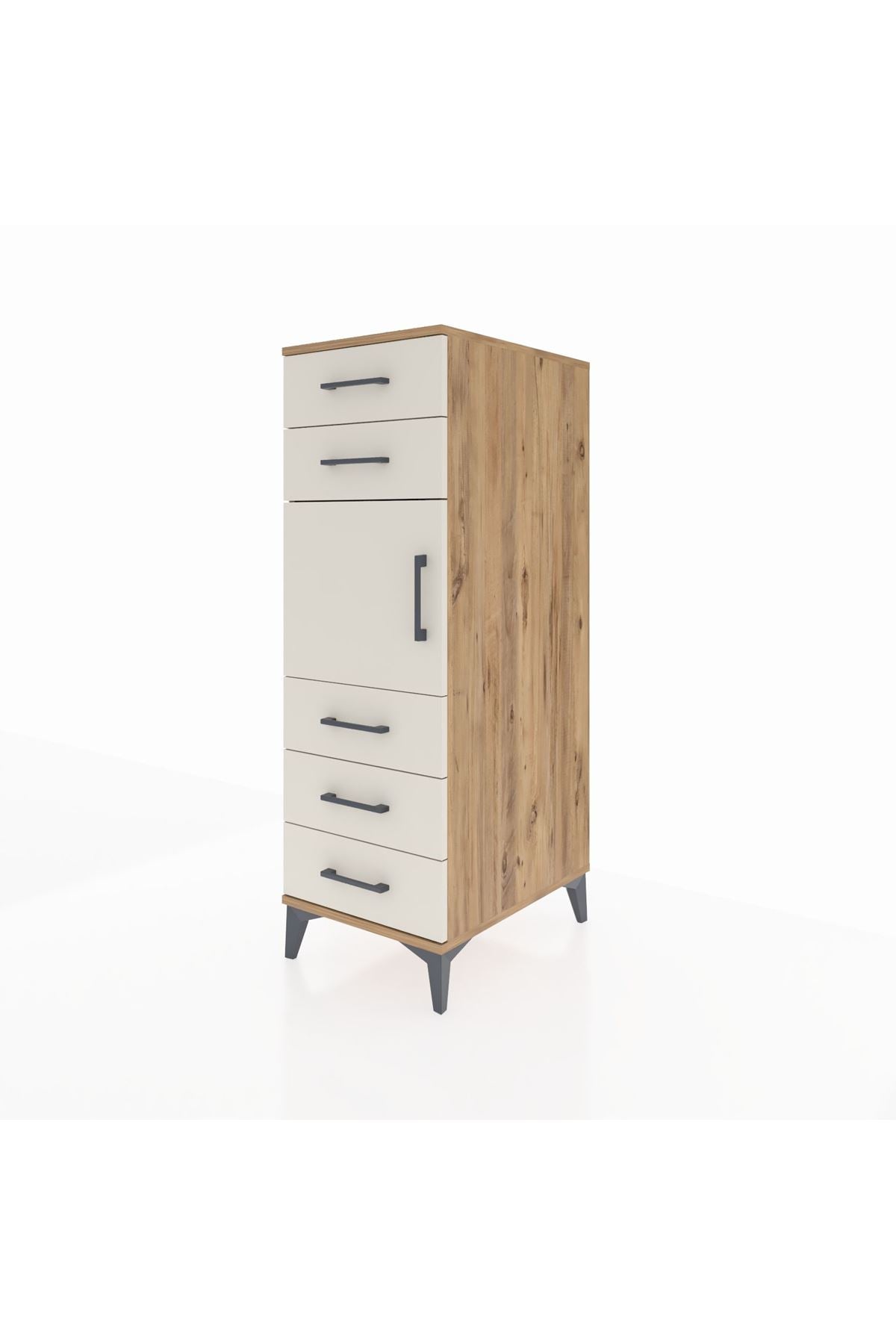 Kronos Dolap Tek Raflı 5 Çekmeceli Tek Kapaklı 44x59x134 Çam-Aytaşı