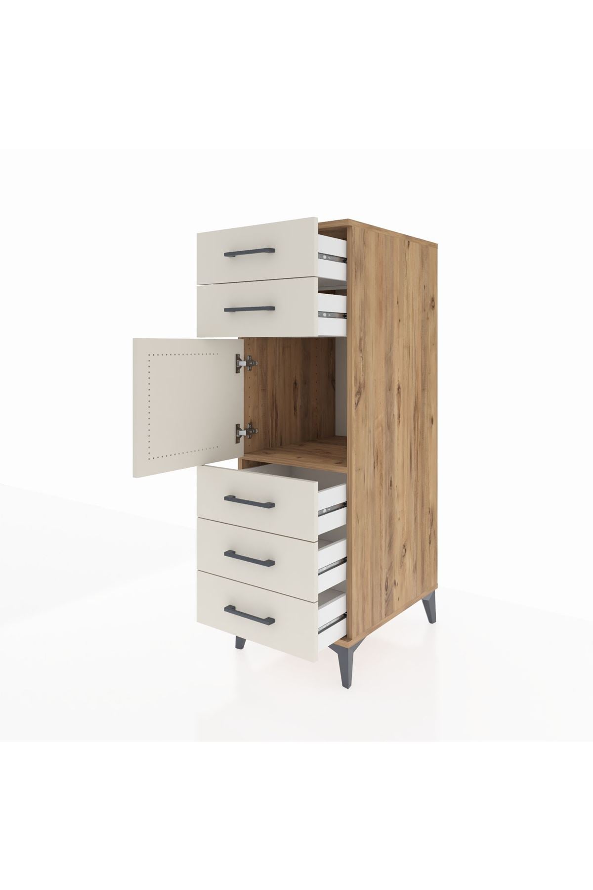 Kronos Dolap Tek Raflı 5 Çekmeceli Tek Kapaklı 44x59x134 Çam-Aytaşı