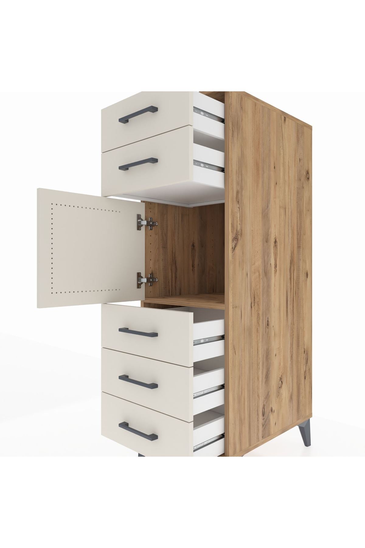 Kronos Dolap Tek Raflı 5 Çekmeceli Tek Kapaklı 44x59x134 Çam-Aytaşı