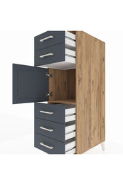 Kronos Dolap Tek Raflı 5 Çekmeceli Tek Kapaklı 44x59x134 Çam-Antrasit