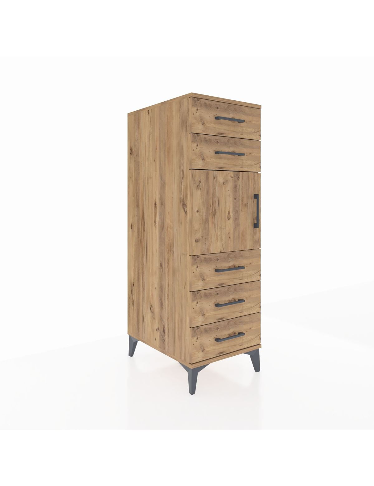 Kronos Dolap Tek Raflı 5 Çekmeceli Tek Kapaklı 44x59x134 Çam-Çam