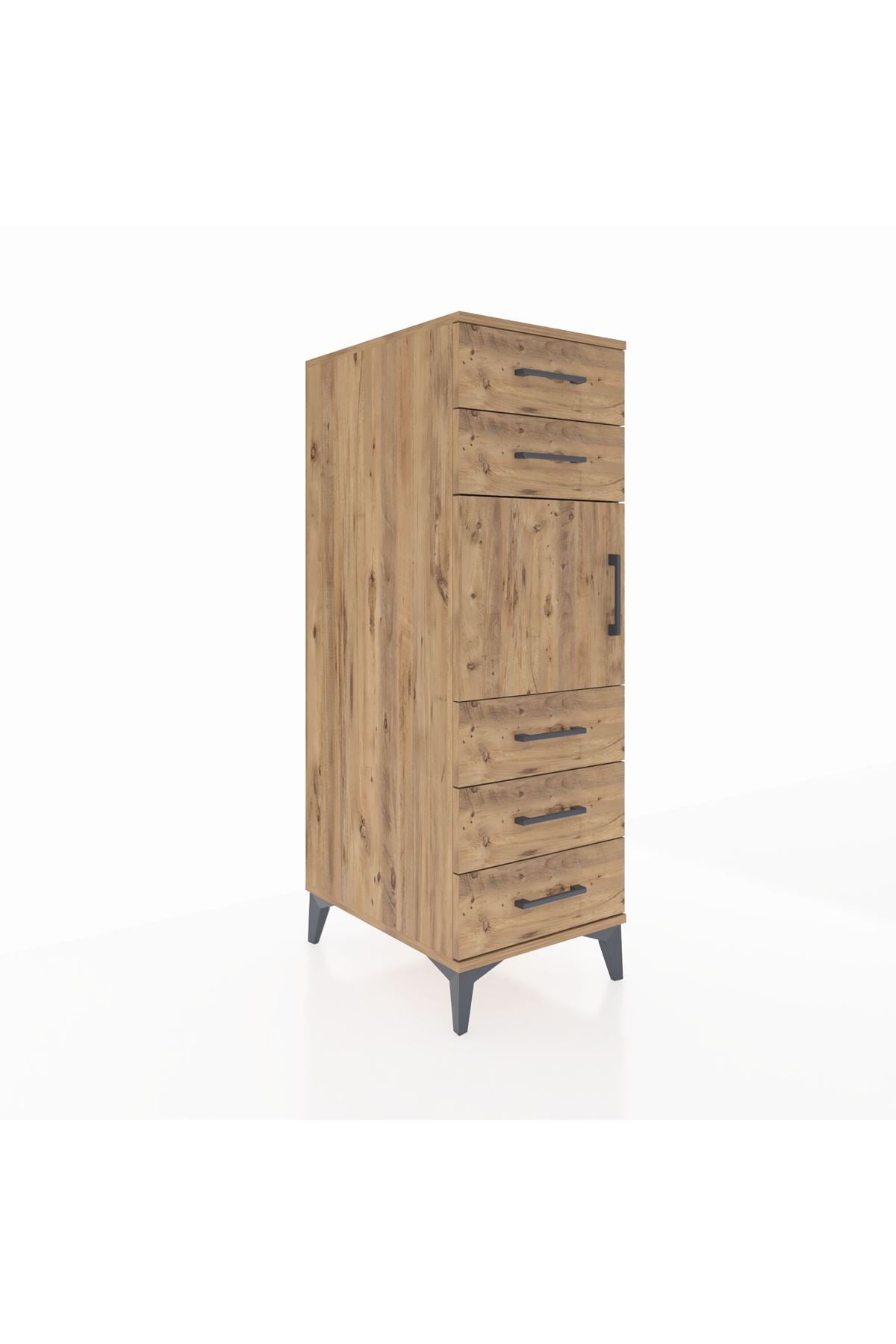 Kronos Dolap Tek Raflı 5 Çekmeceli Tek Kapaklı 44x59x134 Çam-Çam