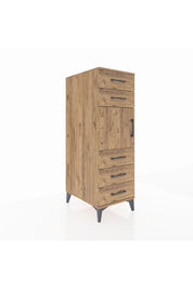 Kronos Dolap Tek Raflı 5 Çekmeceli Tek Kapaklı 44x59x134 Çam-Çam