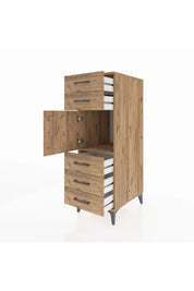 Kronos Dolap Tek Raflı 5 Çekmeceli Tek Kapaklı 44x59x134 Çam-Çam