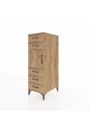 Kronos Dolap Tek Raflı 5 Çekmeceli Tek Kapaklı 44x59x134 Çam-Çam