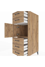 Kronos Dolap Tek Raflı 5 Çekmeceli Tek Kapaklı 44x59x134 Çam-Çam