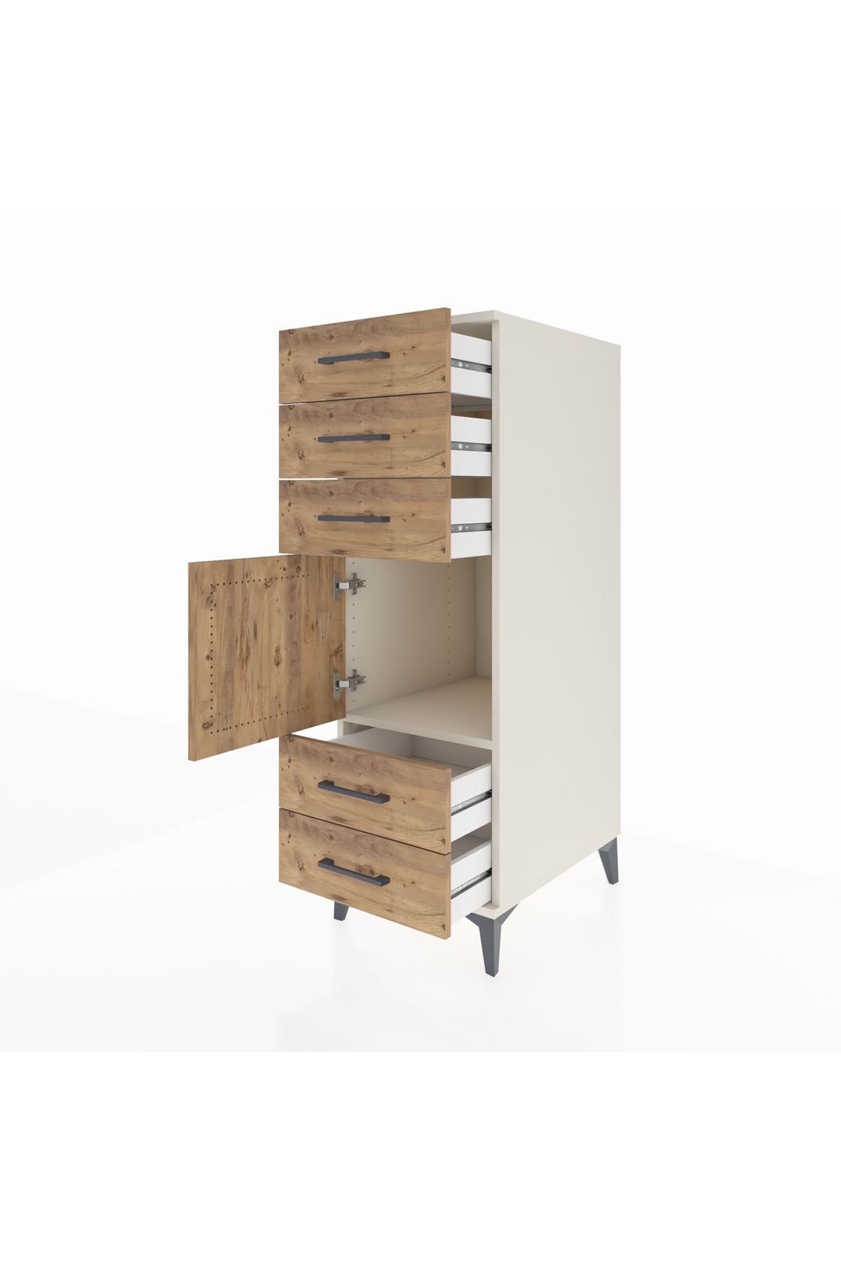 Kronos Dolap Tek Raflı 5 Çekmeceli Tek Kapaklı 44x59x134 Aytaşı-Çam