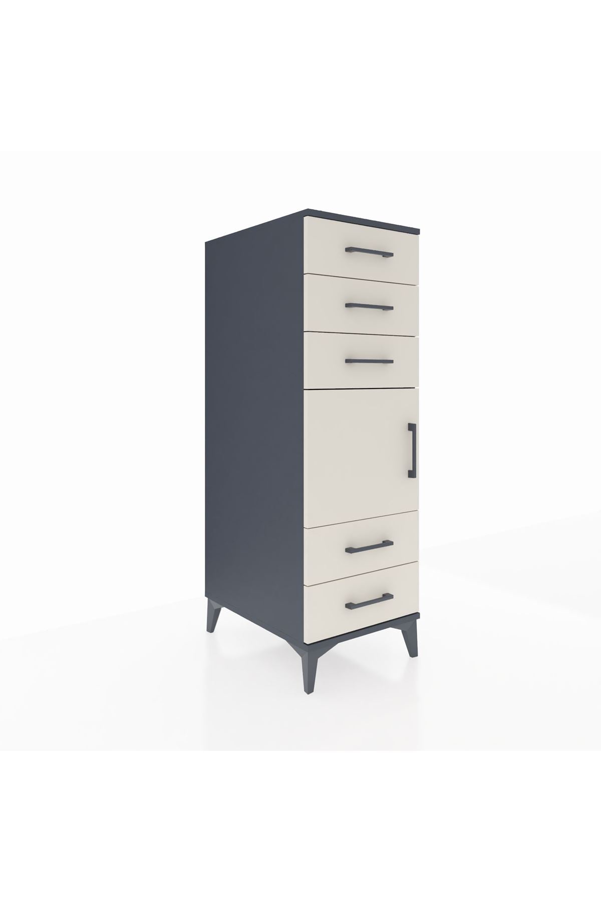 Kronos Dolap Tek Raflı 5 Çekmeceli Tek Kapaklı 44x59x134 Antrasit-Aytaşı