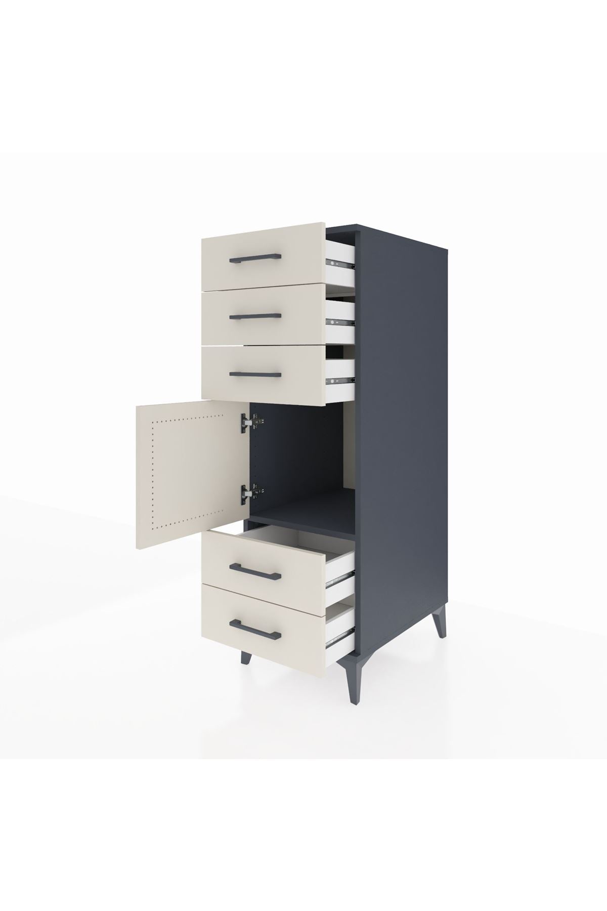 Kronos Dolap Tek Raflı 5 Çekmeceli Tek Kapaklı 44x59x134 Antrasit-Aytaşı