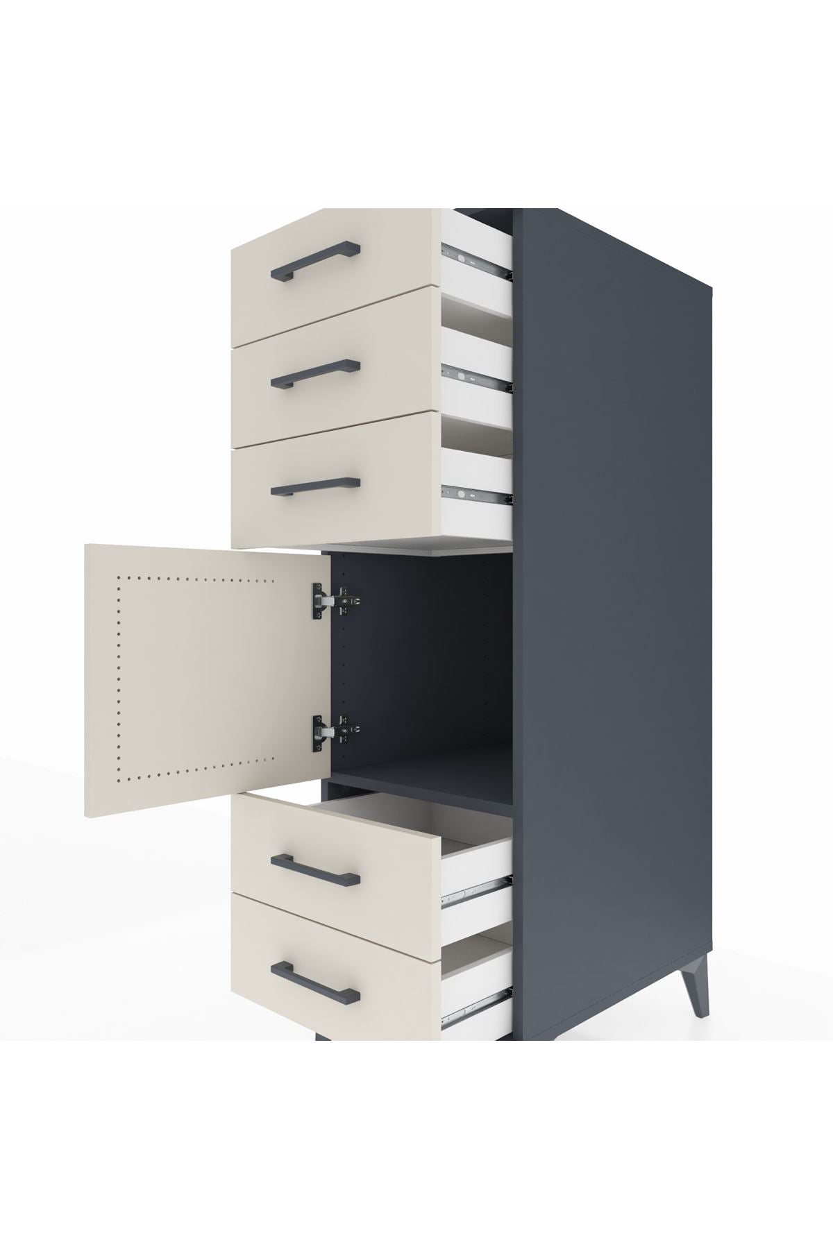 Kronos Dolap Tek Raflı 5 Çekmeceli Tek Kapaklı 44x59x134 Antrasit-Aytaşı