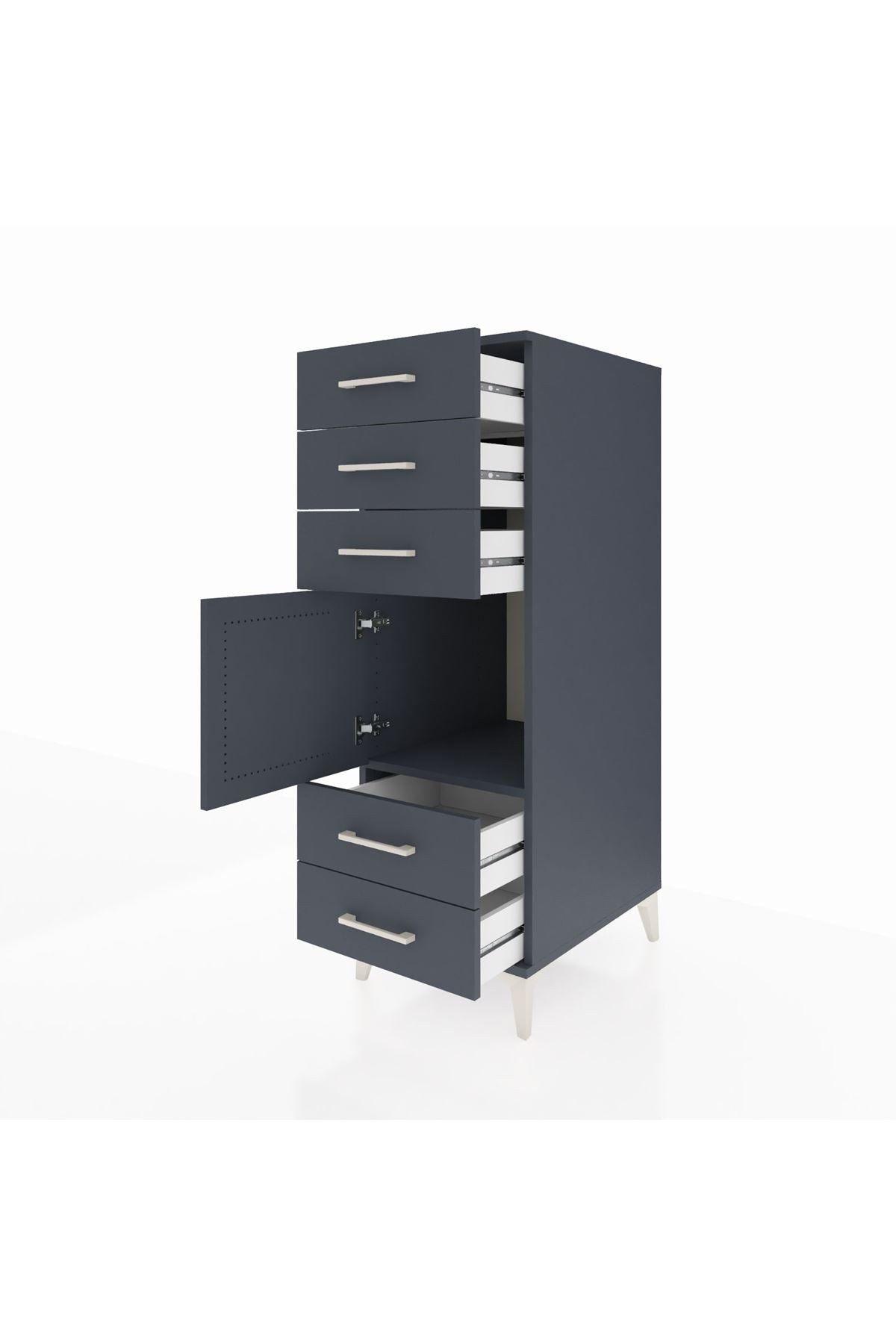 Kronos Dolap Tek Raflı 5 Çekmeceli Tek Kapaklı 44x59x134 Antrasit-Antrasit