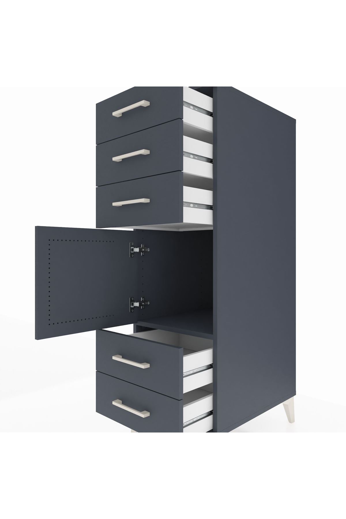 Kronos Dolap Tek Raflı 5 Çekmeceli Tek Kapaklı 44x59x134 Antrasit-Antrasit