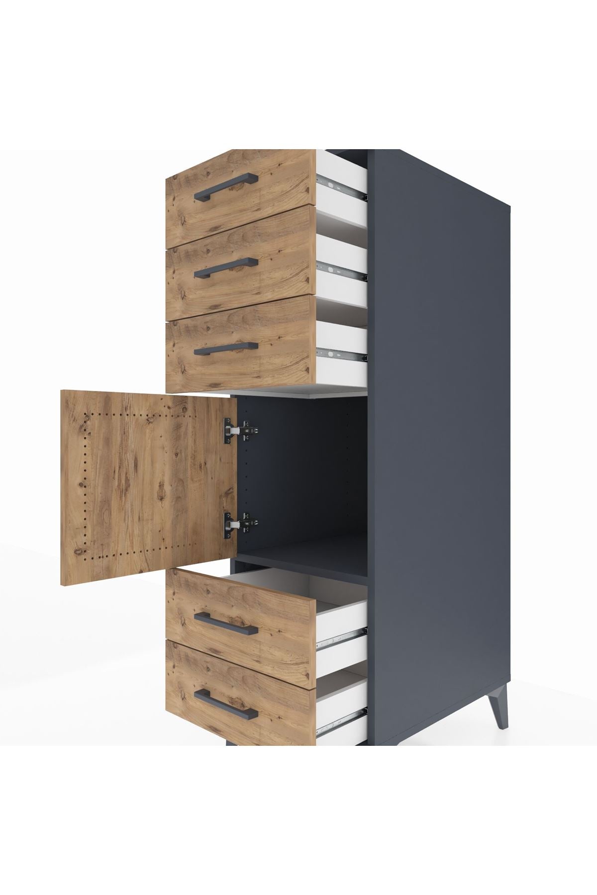 Kronos Dolap Tek Raflı 5 Çekmeceli Tek Kapaklı 44x59x134 Antrasit-Çam