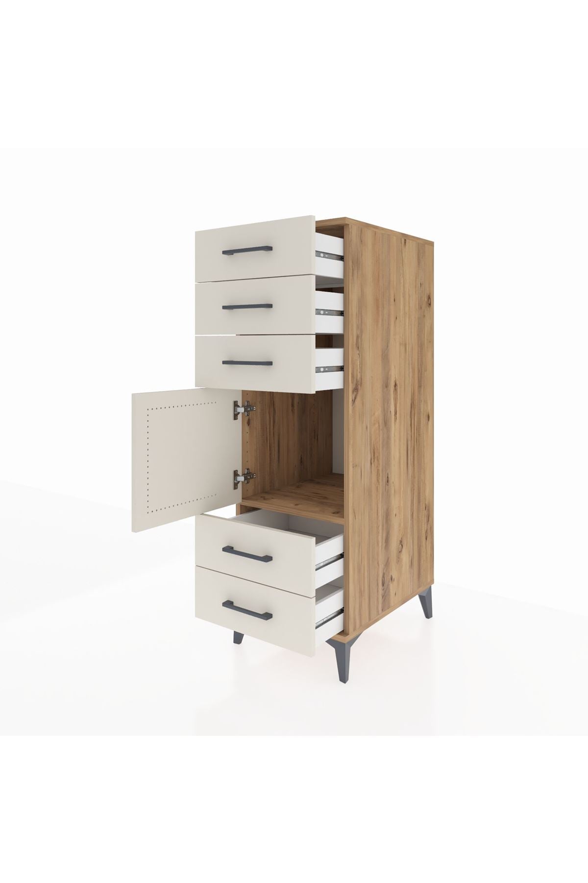 Kronos Dolap Tek Raflı 5 Çekmeceli Tek Kapaklı 44x59x134 Çam-Aytaşı