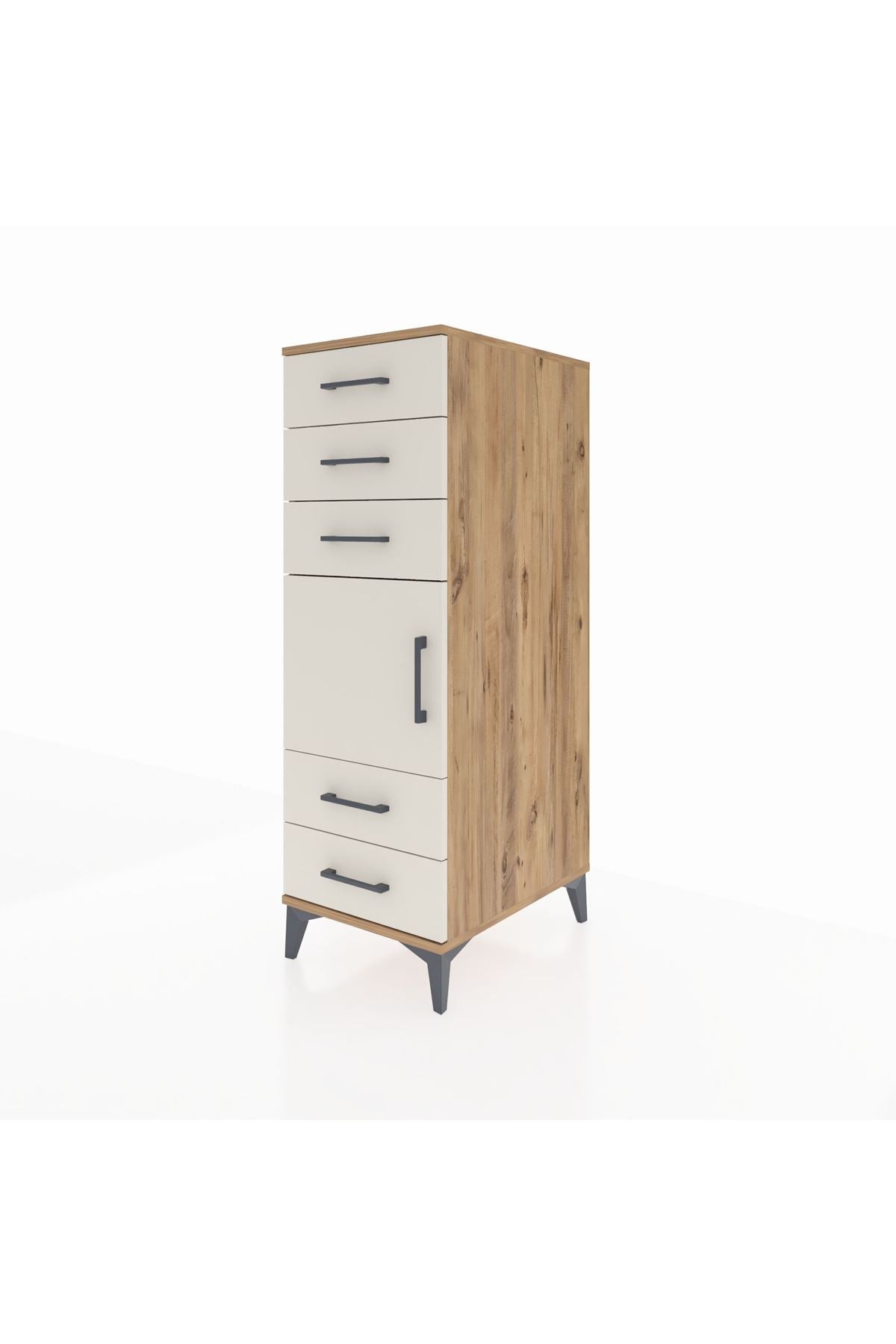 Kronos Dolap Tek Raflı 5 Çekmeceli Tek Kapaklı 44x59x134 Çam-Aytaşı