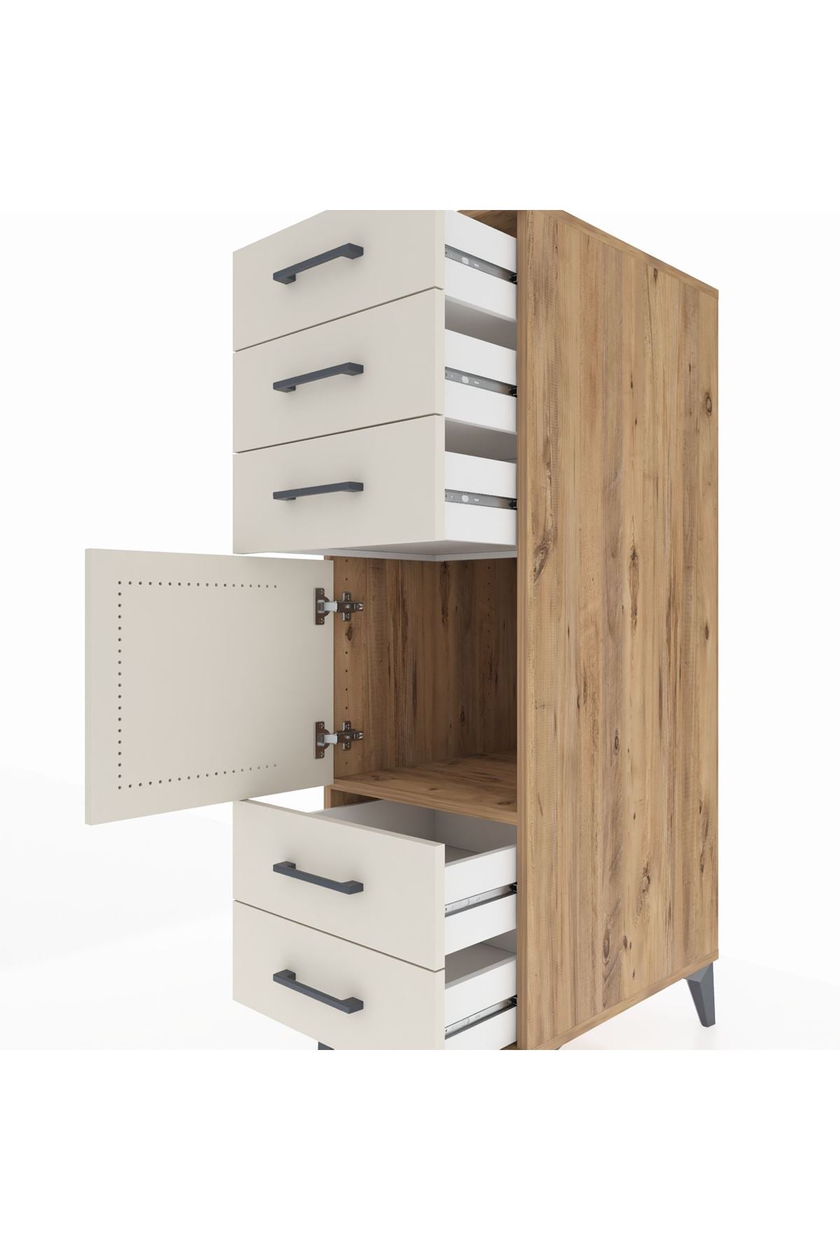 Kronos Dolap Tek Raflı 5 Çekmeceli Tek Kapaklı 44x59x134 Çam-Aytaşı