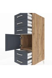 Kronos Dolap Tek Raflı 5 Çekmeceli Tek Kapaklı 44x59x134 Çam-Antrasit