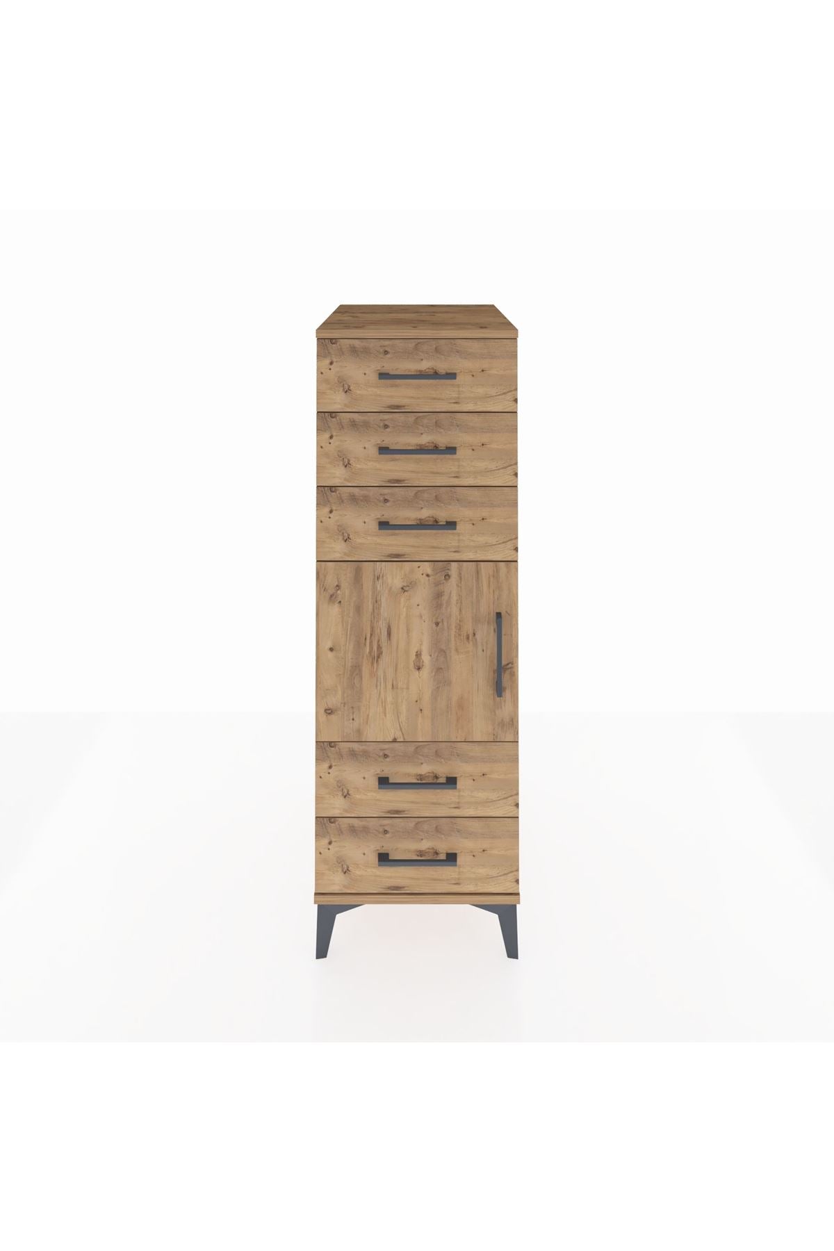 Kronos Dolap Tek Raflı 5 Çekmeceli Tek Kapaklı 44x59x134 Çam-Çam