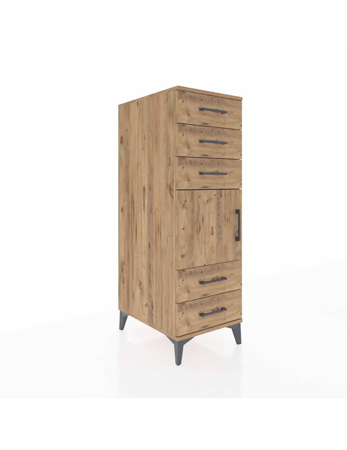 Kronos Dolap Tek Raflı 5 Çekmeceli Tek Kapaklı 44x59x134 Çam-Çam