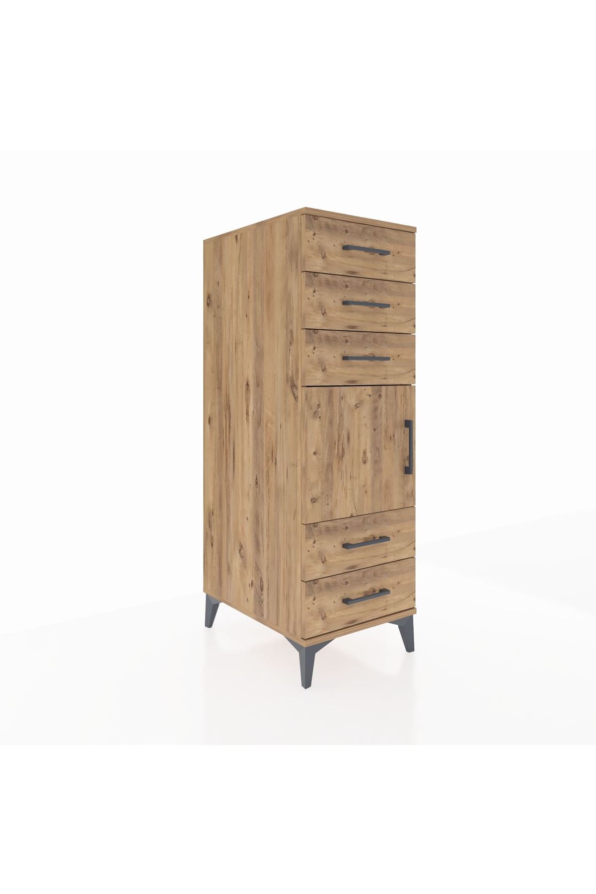 Kronos Dolap Tek Raflı 5 Çekmeceli Tek Kapaklı 44x59x134 Çam-Çam