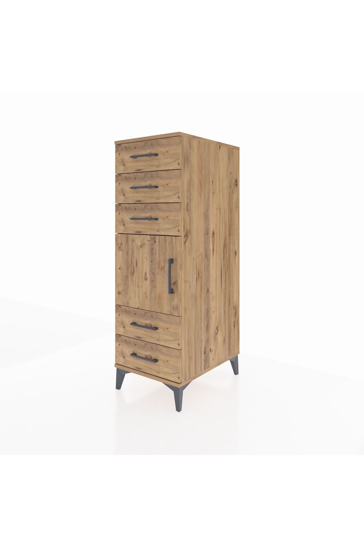 Kronos Dolap Tek Raflı 5 Çekmeceli Tek Kapaklı 44x59x134 Çam-Çam