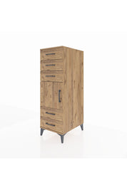Kronos Dolap Tek Raflı 5 Çekmeceli Tek Kapaklı 44x59x134 Çam-Çam