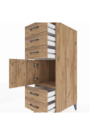 Kronos Dolap Tek Raflı 5 Çekmeceli Tek Kapaklı 44x59x134 Çam-Çam