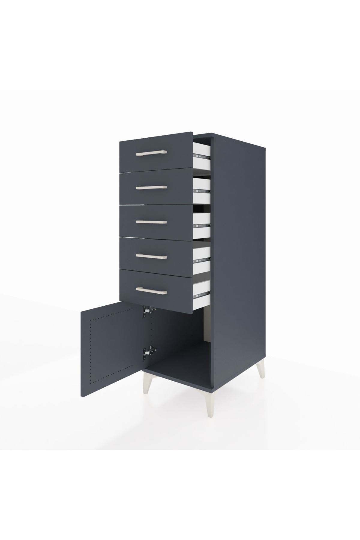 Kronos Dolap 5 Çekmeceli Tek Kapaklı 44x59x134 Antrasit-Antrasit