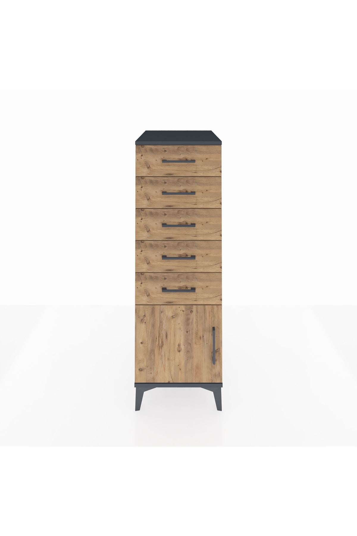 Kronos Dolap 5 Çekmeceli Tek Kapaklı 44x59x134 Antrasit-Çam