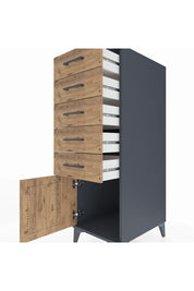 Kronos Dolap 5 Çekmeceli Tek Kapaklı 44x59x134 Antrasit-Çam