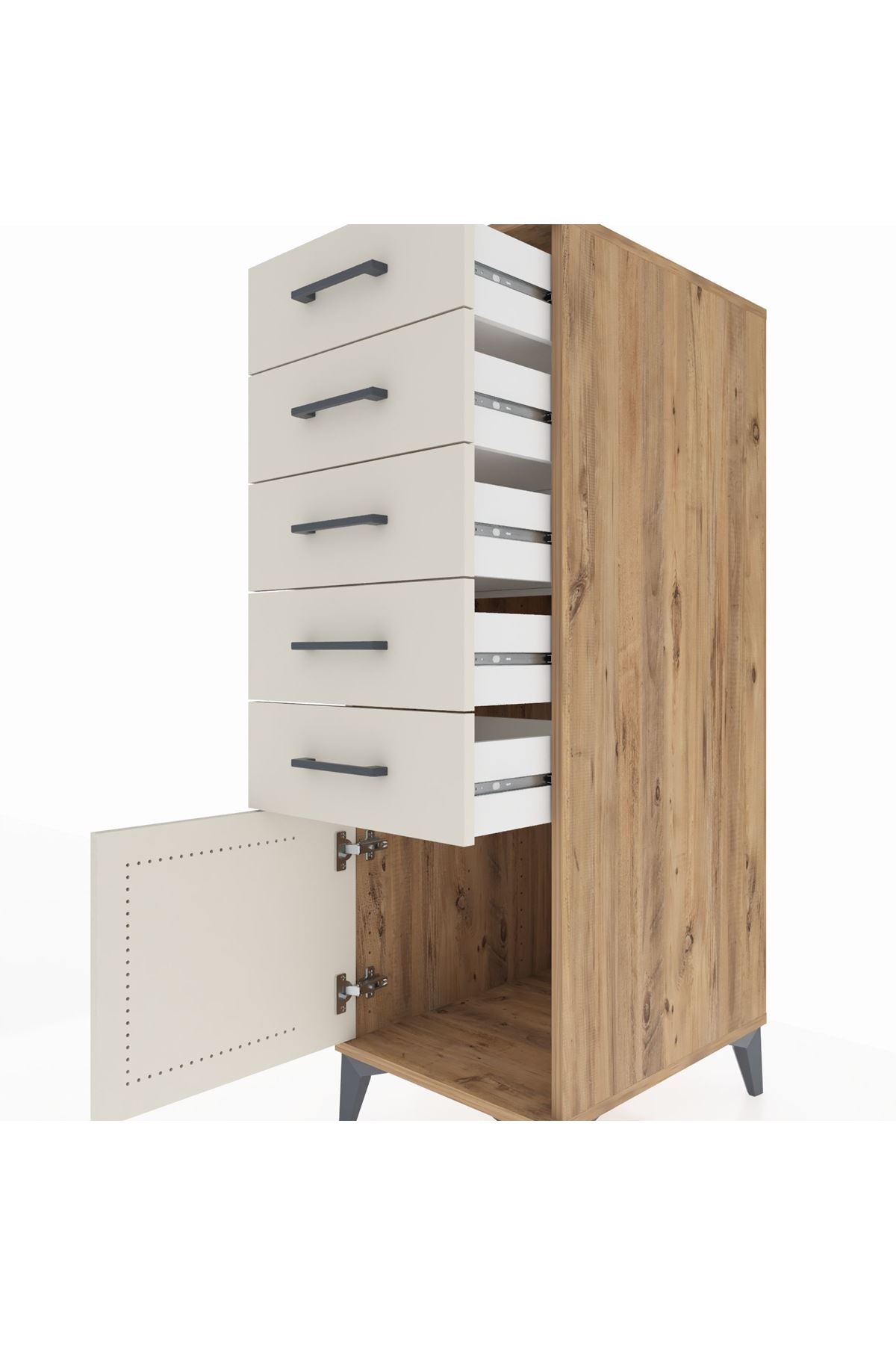 Kronos Dolap 5 Çekmeceli Tek Kapaklı 44x59x134 Çam-Aytaşı