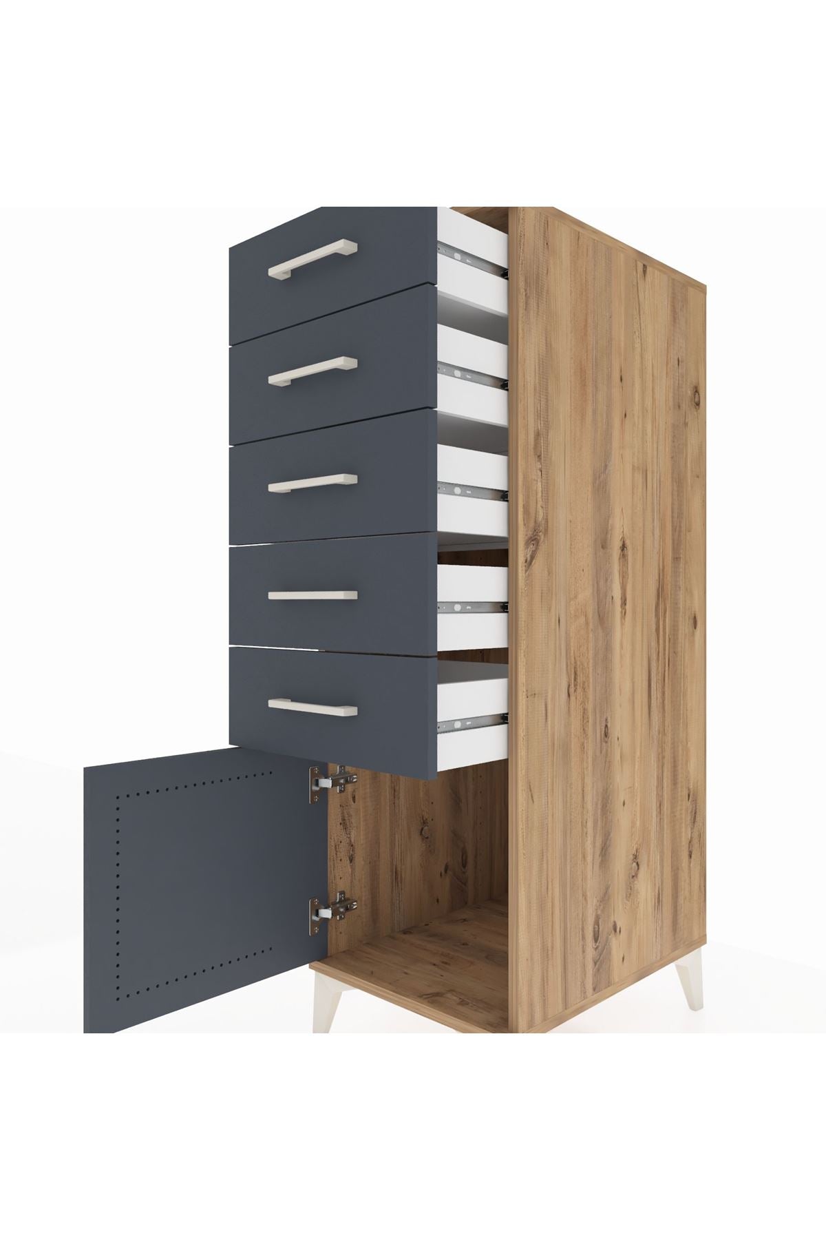 Kronos Dolap 5 Çekmeceli Tek Kapaklı 44x59x134 Çam-Antrasit