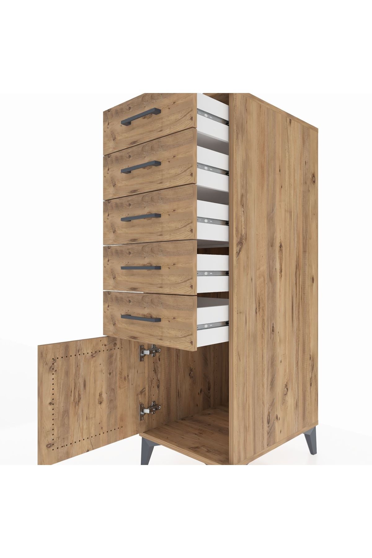 Kronos Dolap 5 Çekmeceli Tek Kapaklı 44x59x134 Çam-Çam