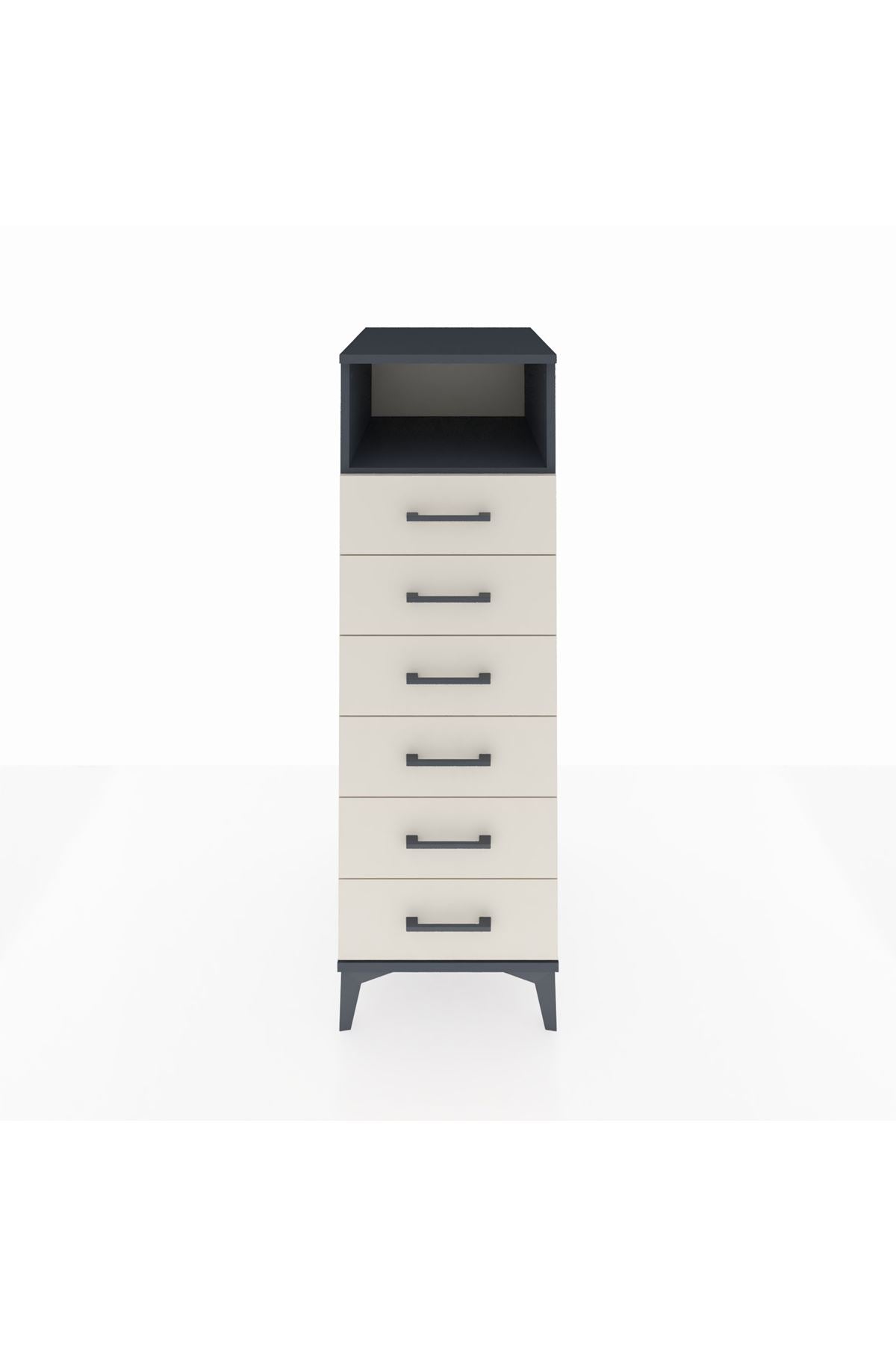 Kronos Dolap Tek Raflı 6 Çekmeceli 44x59x134 Antrasit-Aytaşı