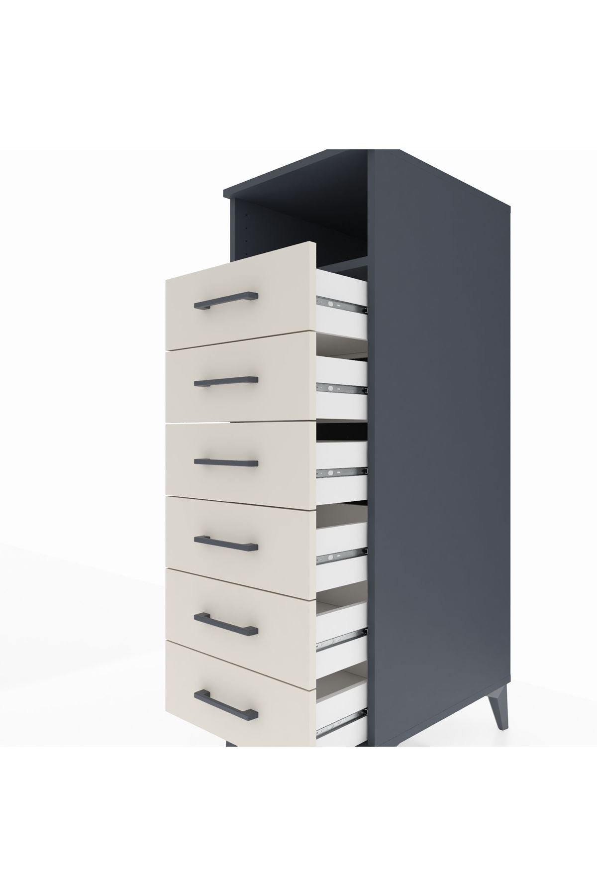 Kronos Dolap Tek Raflı 6 Çekmeceli 44x59x134 Antrasit-Aytaşı