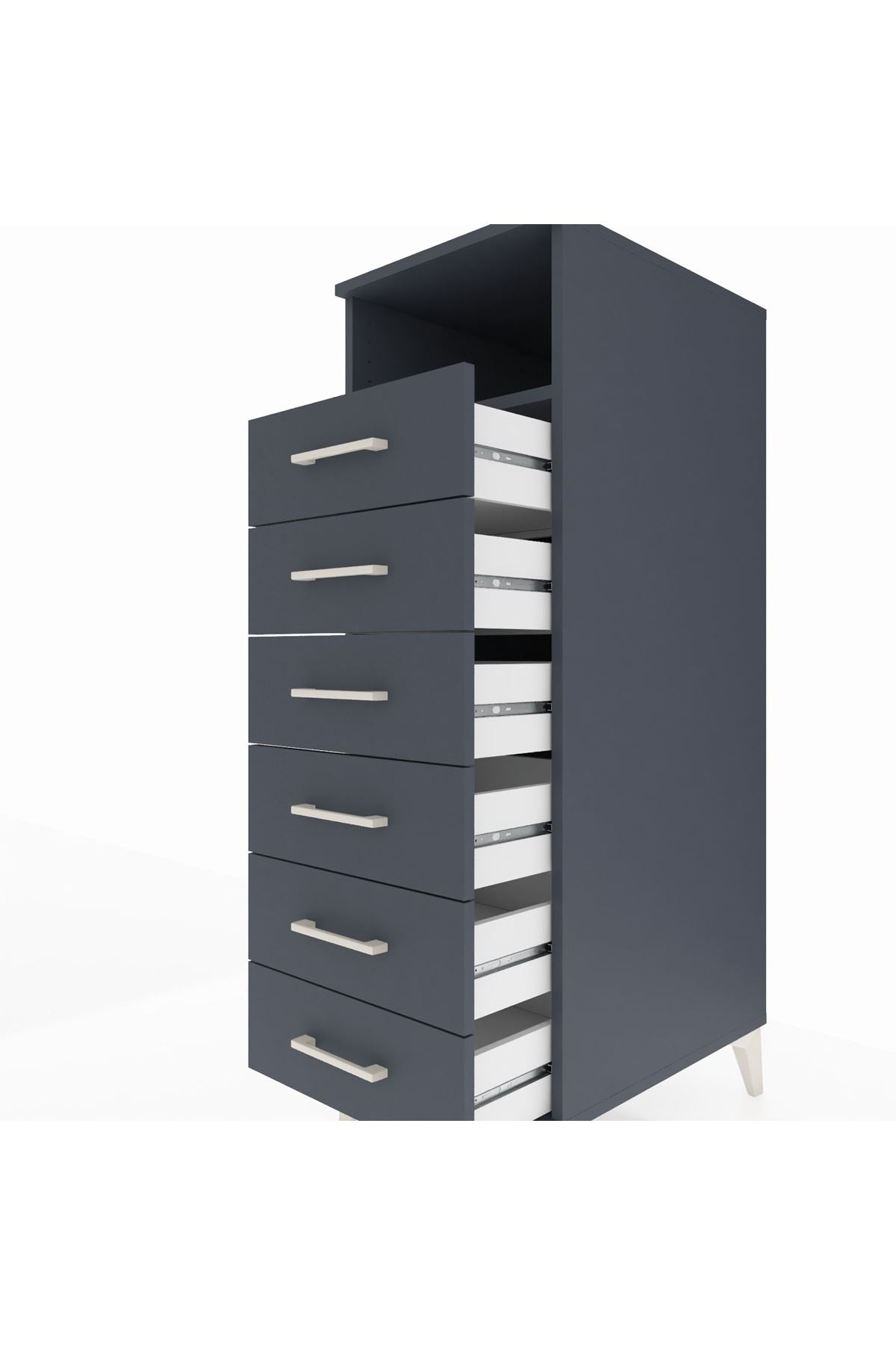 Kronos Dolap Tek Raflı 6 Çekmeceli 44x59x134 Antrasit-Antrasit