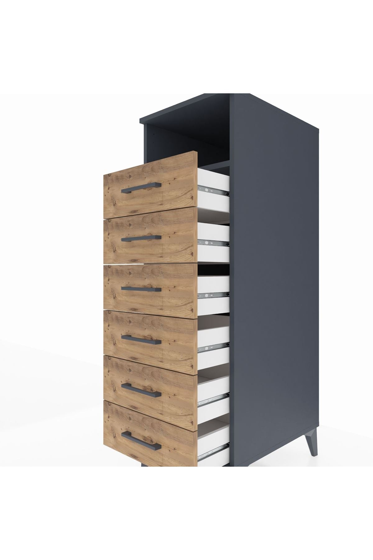 Kronos Dolap Tek Raflı 6 Çekmeceli 44x59x134 Antrasit-Çam