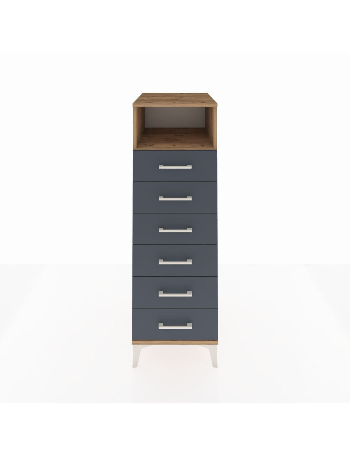 Kronos Dolap Tek Raflı 6 Çekmeceli 44x59x134 Çam-Antrasit