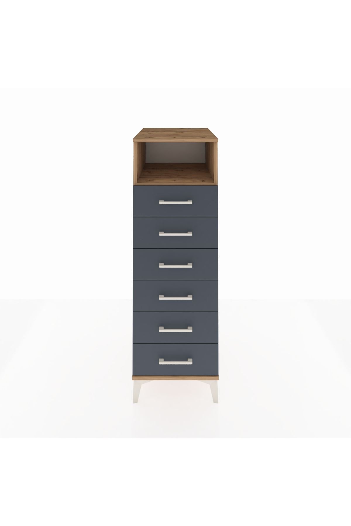 Kronos Dolap Tek Raflı 6 Çekmeceli 44x59x134 Çam-Antrasit