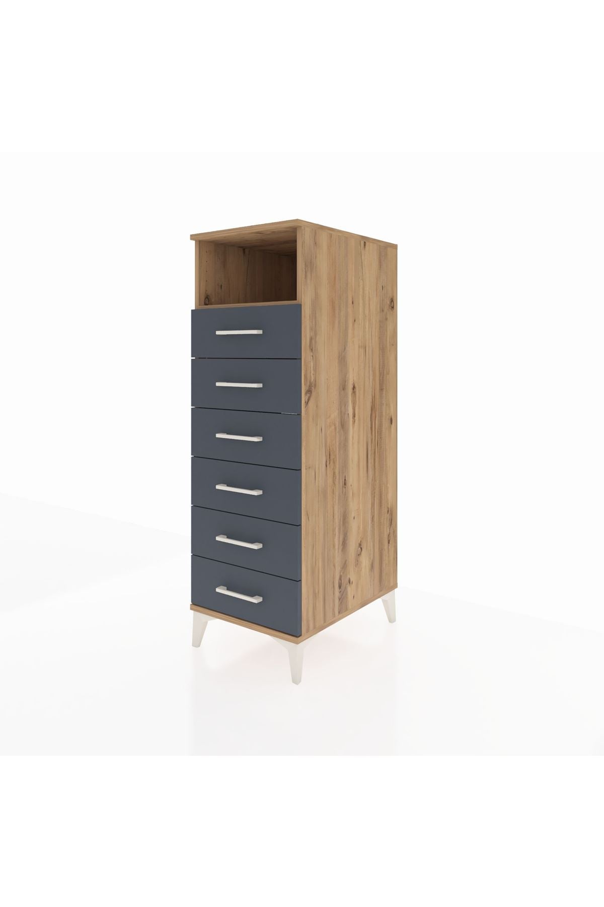 Kronos Dolap Tek Raflı 6 Çekmeceli 44x59x134 Çam-Antrasit