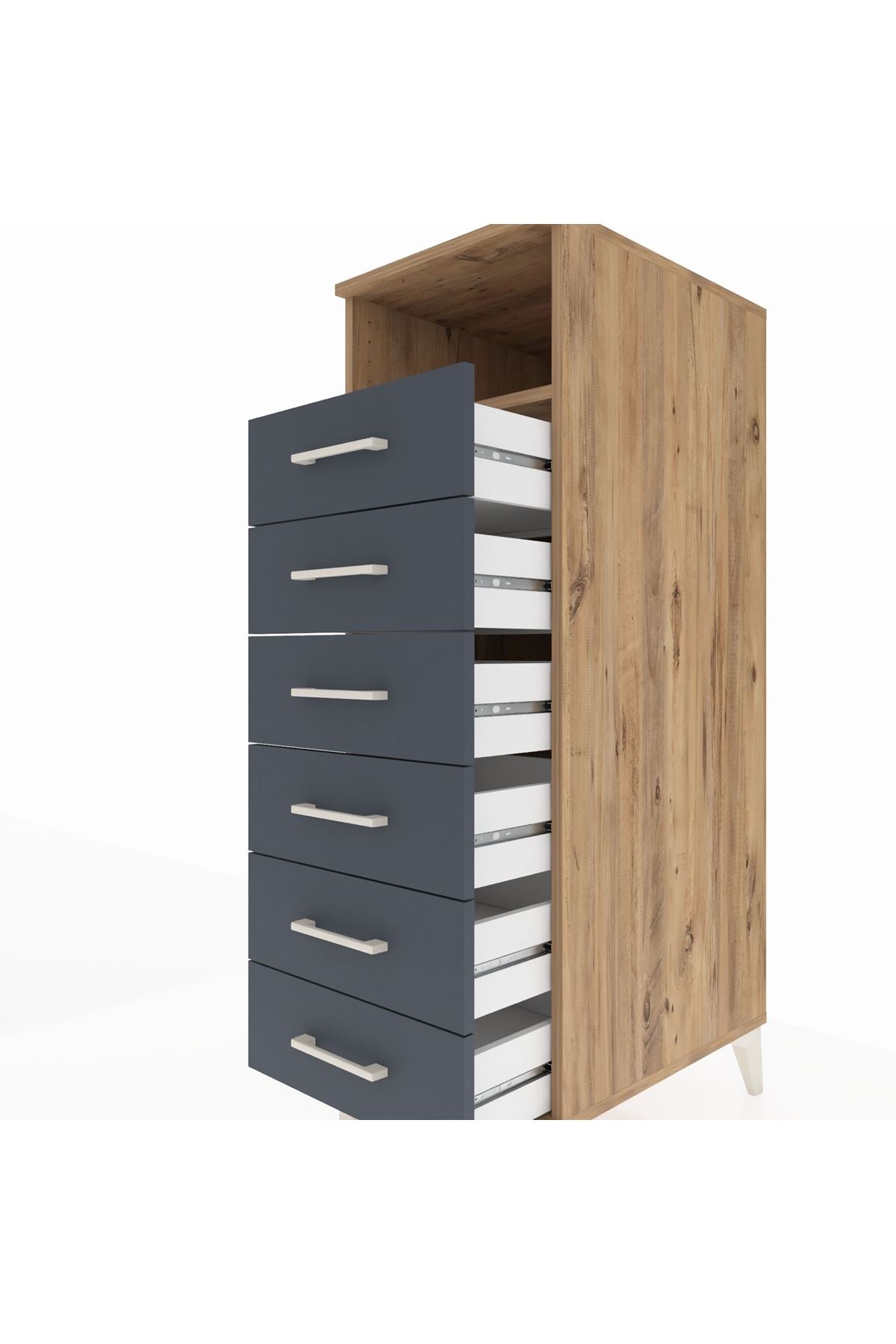 Kronos Dolap Tek Raflı 6 Çekmeceli 44x59x134 Çam-Antrasit